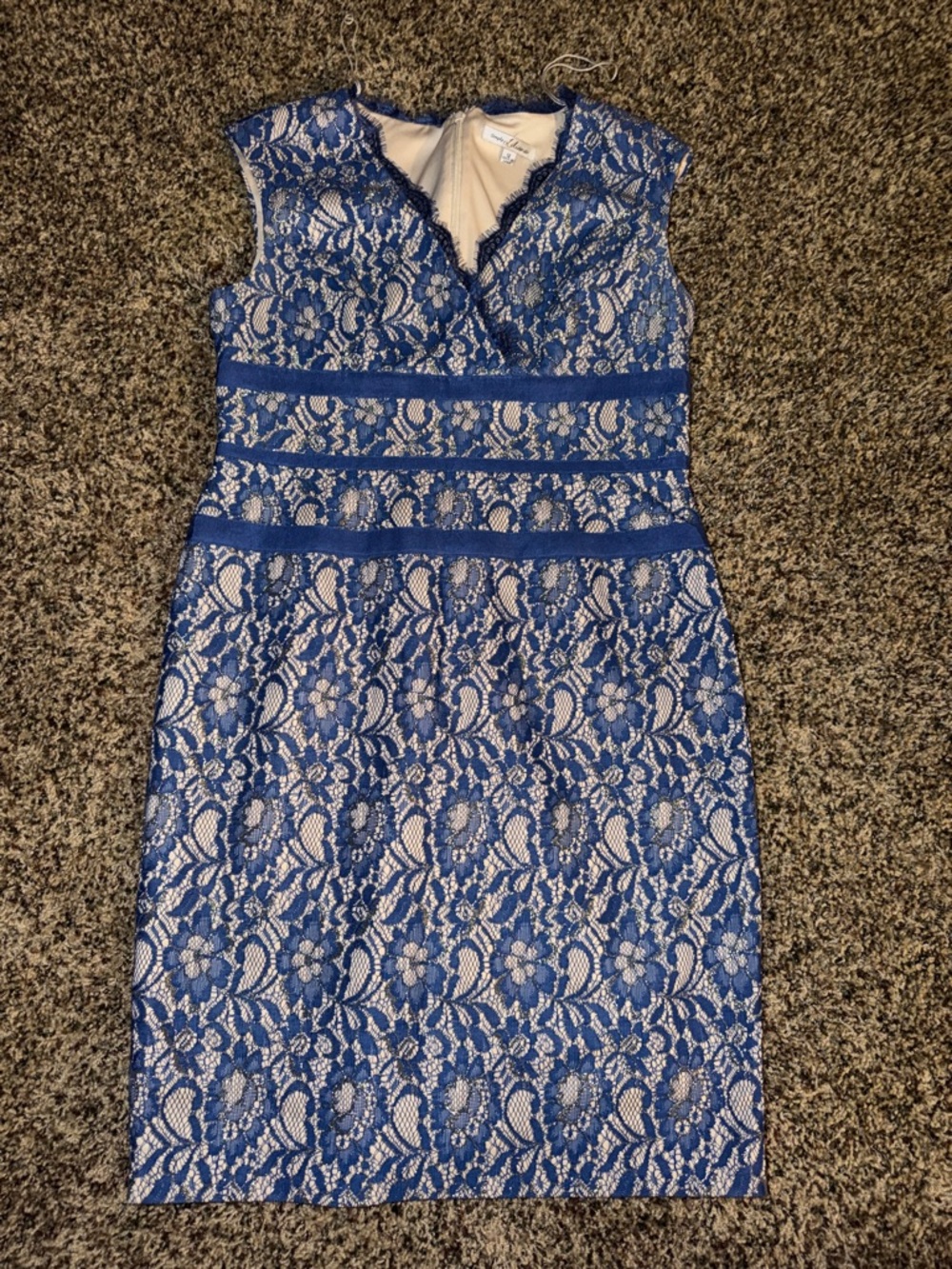 Simply Liliana Cobalt Blue Lace Midi Dress with Nude Lining